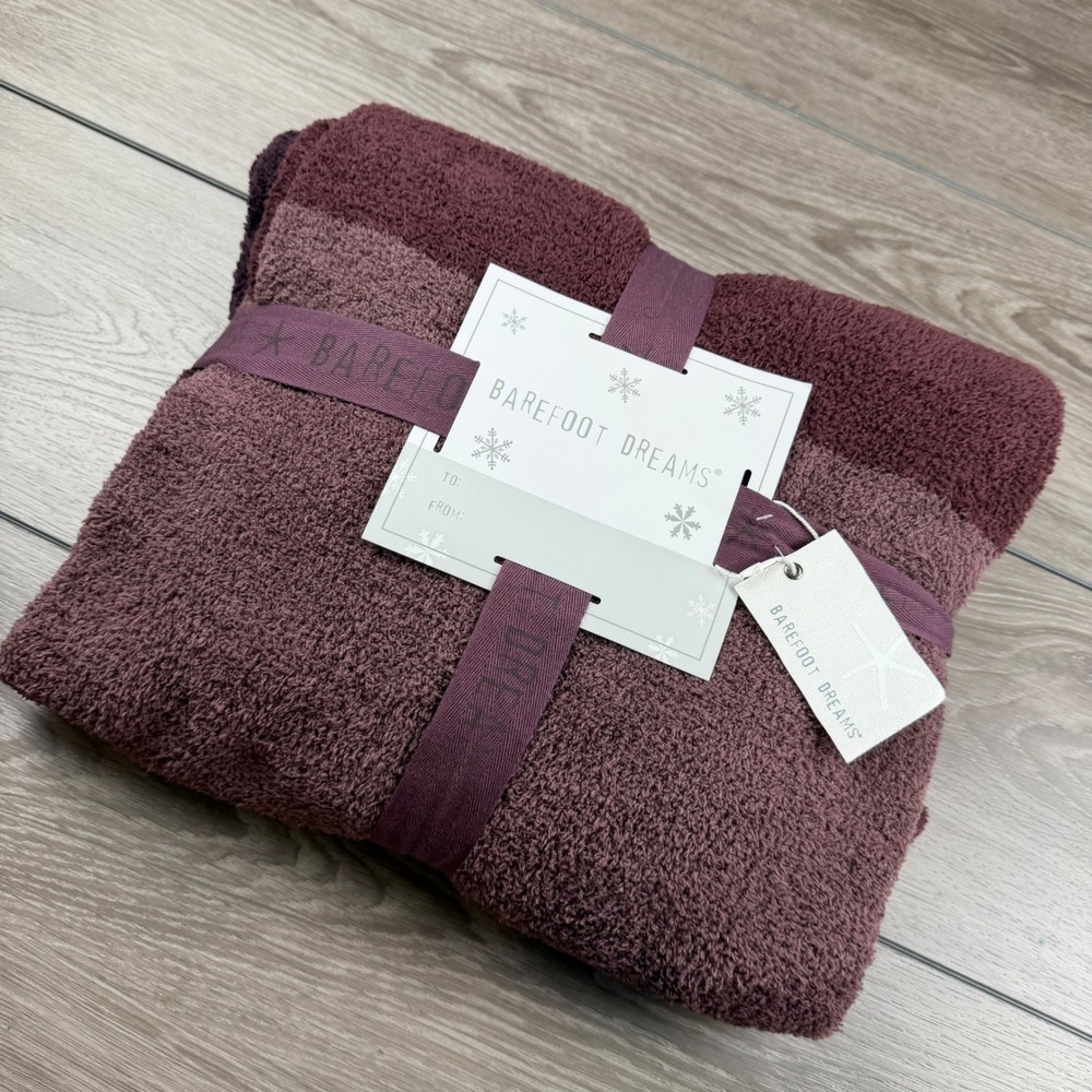 Barefoot Dreams Unisex CozyChic Tri-Color Blanket Black Currant One Size